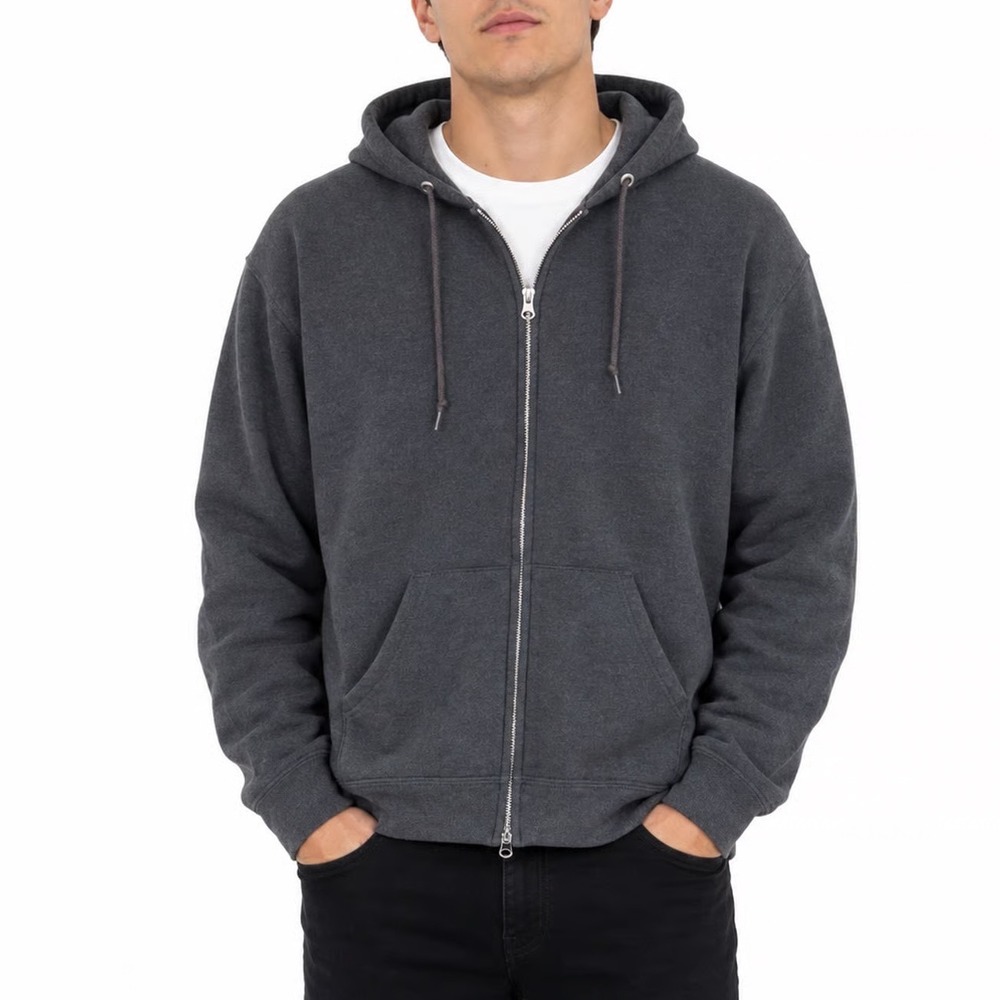 Fruit of the Loom Mens Large Charcoal Gray Heather Full Zip Fleece Hoodie